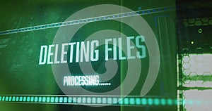 Image of deleting files, processing text on interface over computer server
