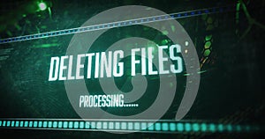 Image of deleting files, processing text on interface over computer server