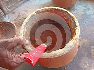 Image of delicious mutton cooked in an earthen pot