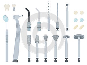 Image of dentist equipment and attachments vector illustration in a flat design.