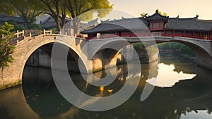 An image depicting a picturesque canal bridge in Suzhou, Shanghai