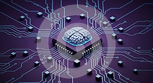 AI Brain Chip Artificial Intelligence Concept, Futuristic CPU, Machine Learning Illustration