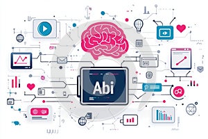 AI brain technology with smartphone and digital interface illustration