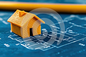 Brick House Under Construction with Blueprint Plans