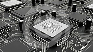 Close-up view of a central processor on a circuit board