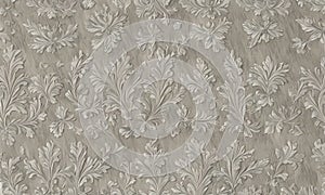 close-up view textured wall with repeating pattern white floral designs, creating sense depth and dimension.