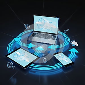 Cloud computing concept with devices isolated on white background
