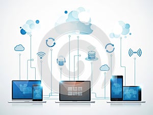 Cloud computing concept with devices isolated on white background
