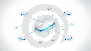 A cloud computing network with multiple connected clouds and data transfer