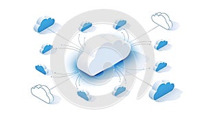A cloud computing network with multiple interconnected clouds on a white background