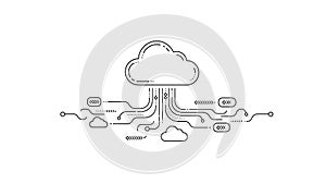A cloud computing network diagram with interconnected lines and nodes