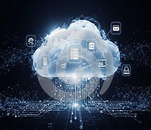 Cloud computing network infrastructure isolated on transparent background