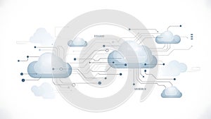A cloud computing network with interconnected clouds and circuit boards