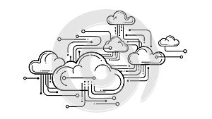 A cloud computing network with interconnected lines and nodes