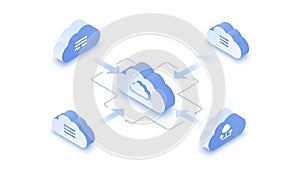 A cloud computing network with multiple interconnected servers and data storage