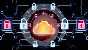 Cloud Security Network Secured With Multiple Padlocks