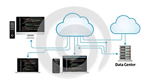 Cloud computing network isolated on white background