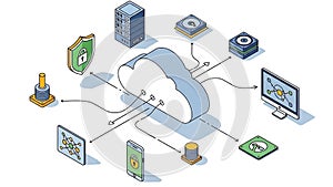 A cloud computing system with various connected devices and security features