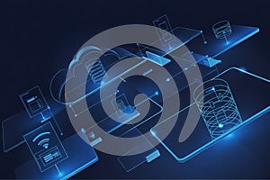 Cloud computing network infrastructure isolated on transparent background