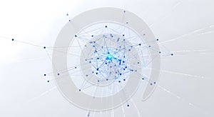 Complex network structure with interconnected nodes and lines representing data flow and communication