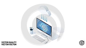 A computer with a cloud above it, symbolizing data storage and transfer