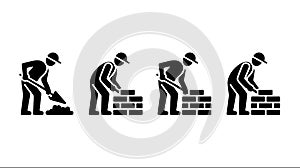 Construction Worker Building Brick Wall Man Labor Concept