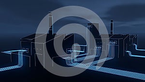 3d edge computing concept in industrial facility with data streams