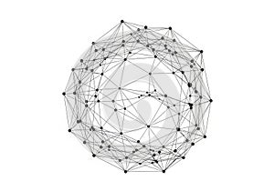 Complex interconnected network of nodes forming a geometric pattern