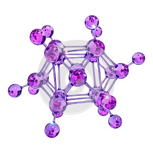 A complex molecular structure with interconnected purple spheres and lines
