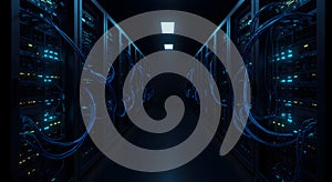 server room interior with glowing cables and lights