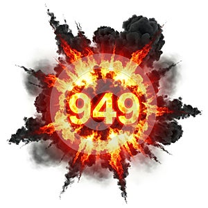 Explosive burst with a glowing number 949 at its center in fiery chaos