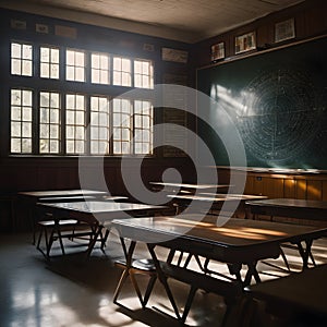 Sunlit Vintage Classroom Interior