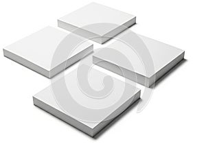 Four white rectangular blocks arranged in a square formation on a white background