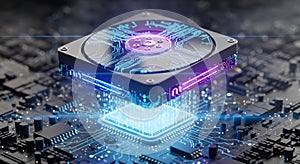 futuristic computer hardware with neon glow effects