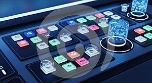 futuristic control panel with holographic displays