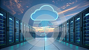 Cloud Computing Data Center Servers and Network Infrastructure Digital Technology Concept AI generated.
