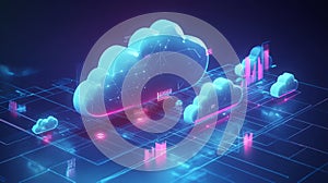 Futuristic Neon Cloud Storage Concept with Data Visualization