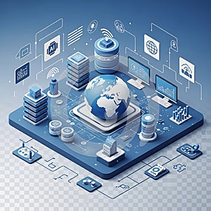 Global data infrastructure and interconnected digital technology network visualization