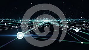 A futuristic network of interconnected lines and glowing nodes in a dark space