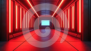Futuristic Stage Design with Glowing Red Lights in an EnergyFilled Space photo
