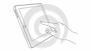 Hand using tablet computer isolated on white background