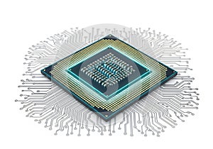 Advanced microprocessor chip connected to a complex circuit network