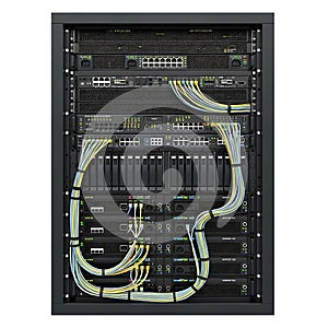 Complex server rack with dense networking and cable management system