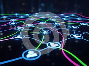 Interconnected digital network with cloud icons