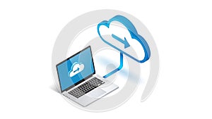 A laptop computer uploading data to a cloud storage service