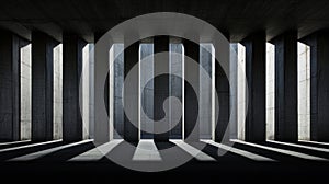 A concrete room with a series of columns and a ceiling.