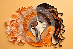 Love on Paper: A Lesbian Couple African-American Expressing Their Love in Paper Quilling and Papercraft Technique, Generative AI photo