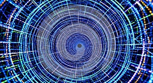 Abstract Blue Digital Tunnel with Glowing Lines