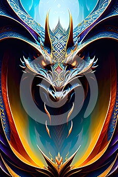 dragon close up tribal design fractal graffiti generated by ai