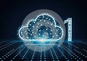 Futuristic cloud computing infrastructure with data network visualization